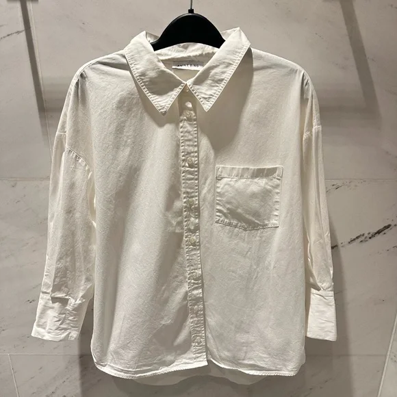 Anine Bing Mika White Cotton Button-Up Shirt XS EUC - Picture 11 of 11